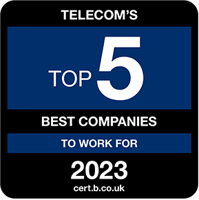Best Companies Telecom's Top 5 Best Companies to Work For 2023 logo.